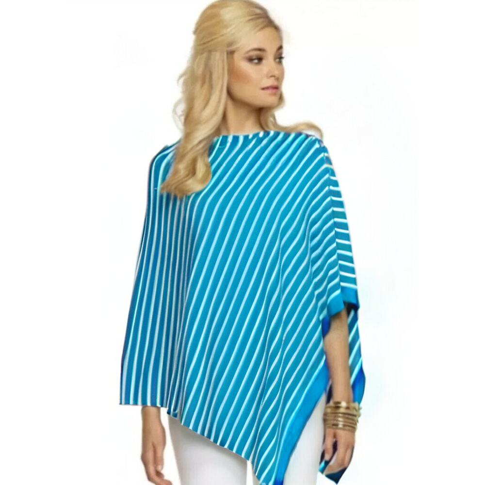 Lilly Pulitzer Harp Wrap Poncho Sweater | Turquoise Getaway Stripe | One Size